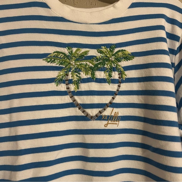 Lilly Pulitzer Ballad Long Sleeve Sweatshirt Striped Palm Trees - Picture 3 of 6